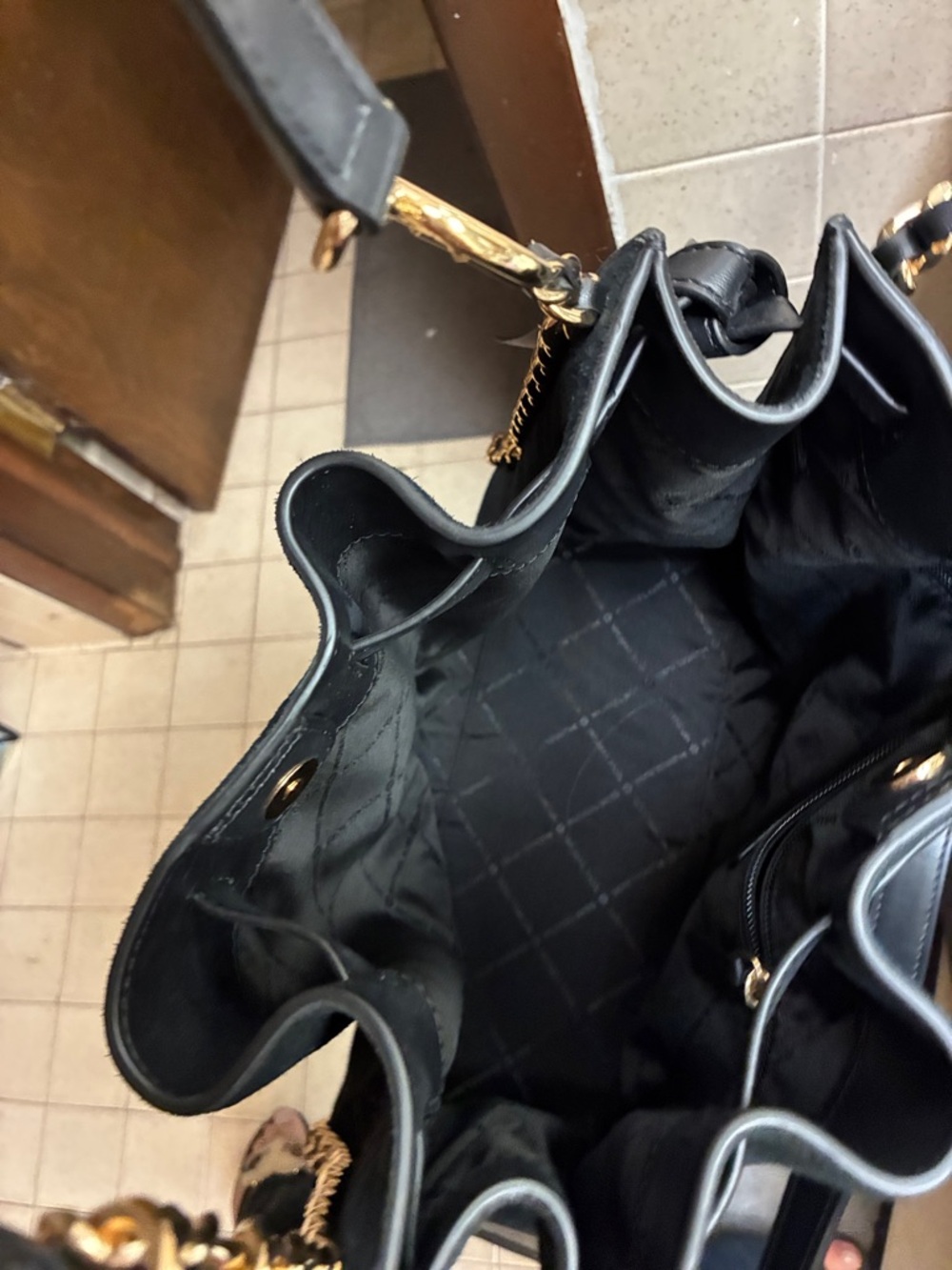 Michael Kors Black Suede Shoulder Bag with Gold Chain Trim - Picture 2 of 4